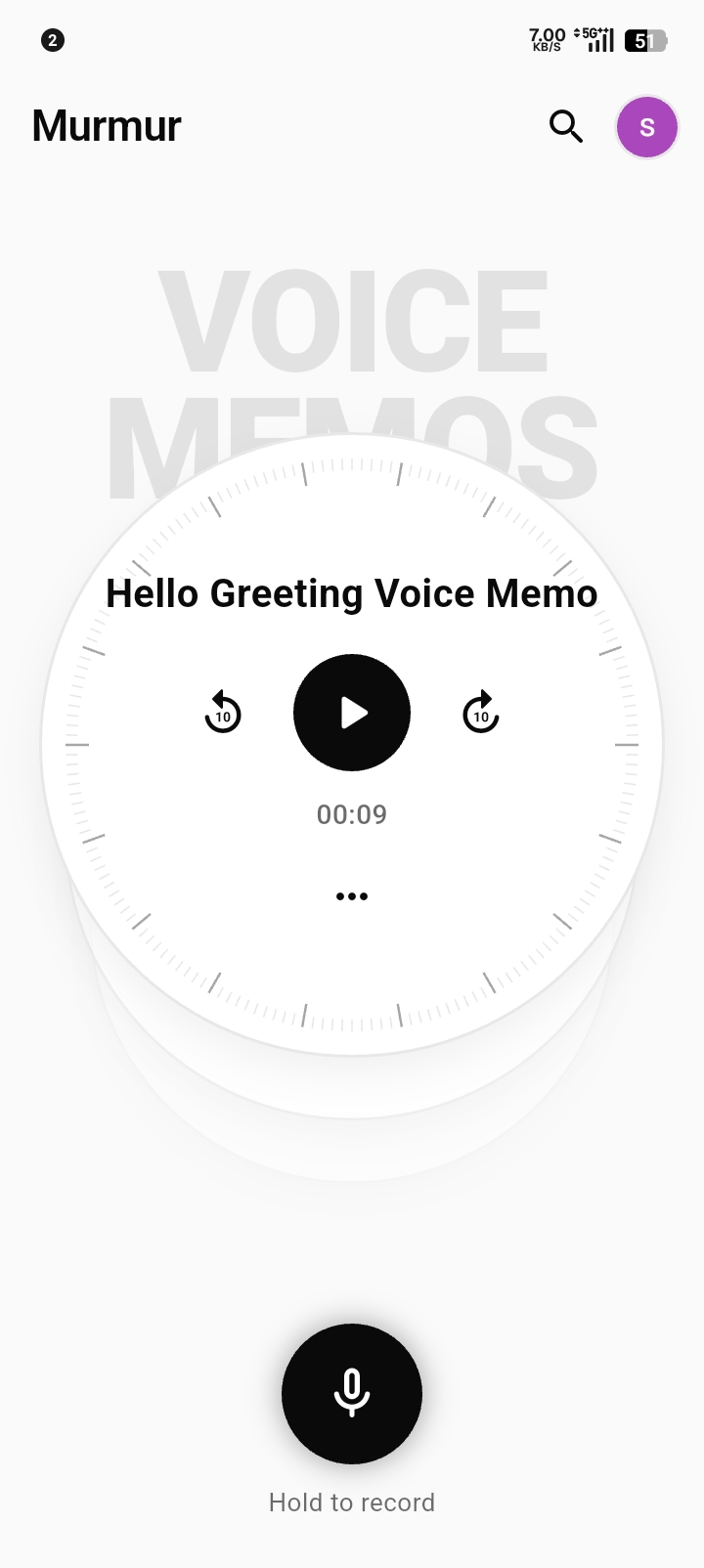 Murmur app idle screen showing memos feed